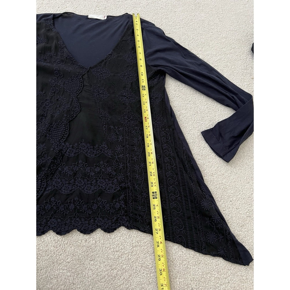 Johnny Was 4 Love And Liberty Black Top Womens M Embroidered Asymmetrical - Picture 8 of 8
